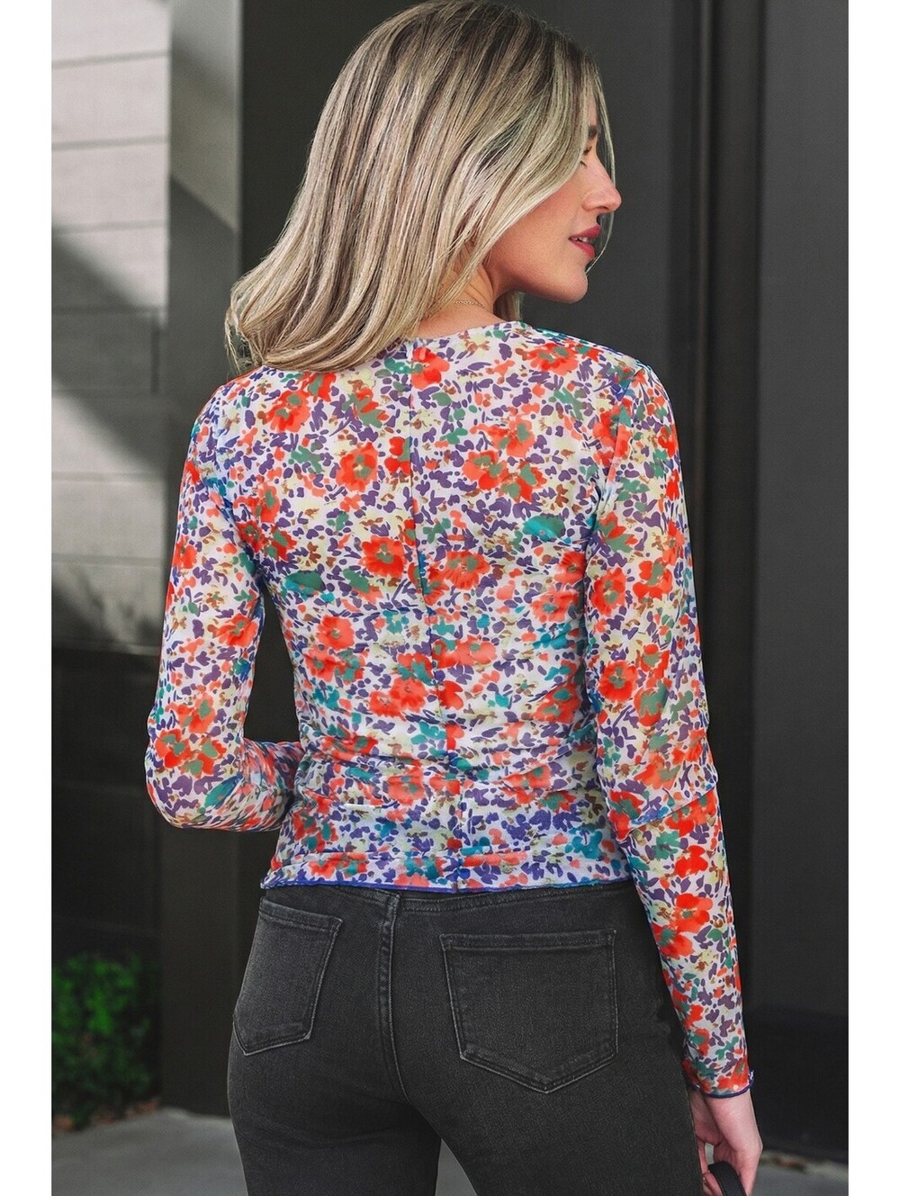 Long Sleeve Floral Print Mesh Top [COPY] - Picture 2 of 6